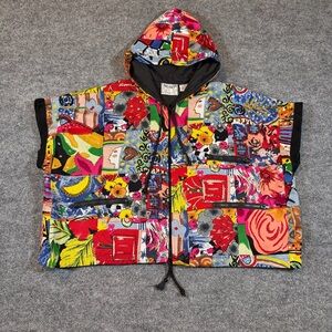 Vtg 90s Way to Go Patchwork Beaded Hooded Sleeveless Cropped Jacket One Size